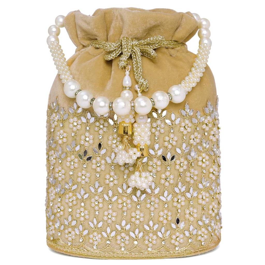 Potli Purses For Women Handmade Evening Handbag Stylish Bridal Fashion Wristlet Bag For Girls (P46Br) : P46G-F