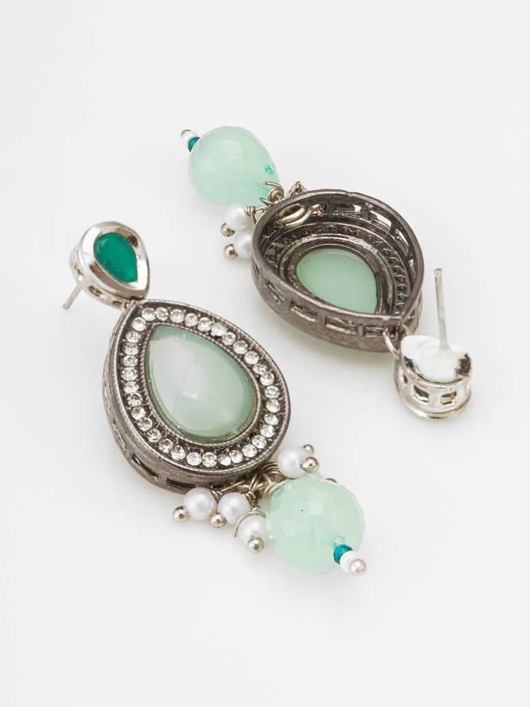 Mint Green Oxidized Necklace Set With Ad : NK4505