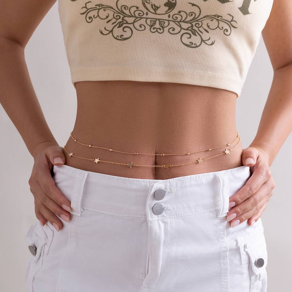 Peora Gold Plated Double Layer Star Style Waist Chain Karmarbadhan Belly Chain Jewellery Gift For Women & Girl : PX8BCH046G