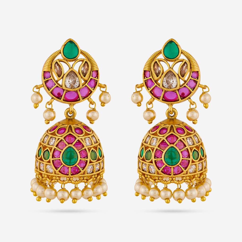 Ruby-Green Gold - Plated Festive Antique Earring - 454917 : 454917