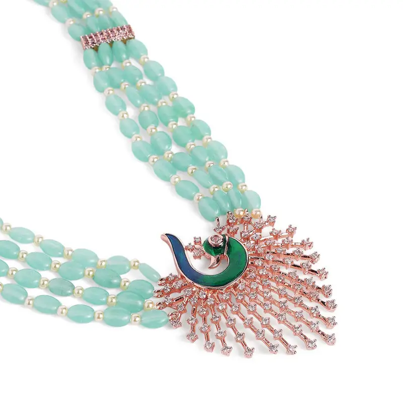 Morbagh Imperial Ruby Cz Bead Heritage Necklace Set | Reception Glam : AD-942-RGMG-NKER