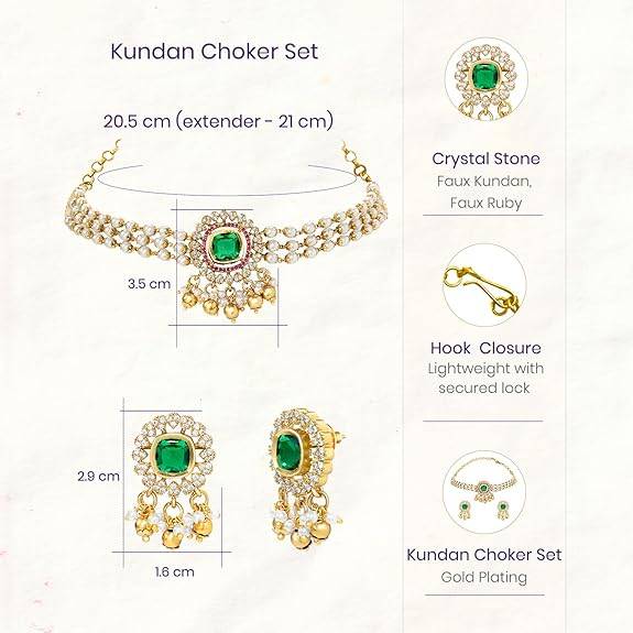 Red Ethnic Necklace Earrings For Women & Girls Gold Plated Faux Ruby Cz & Pearl Studded Festive Bridal Jewellery B : PF76N06RG