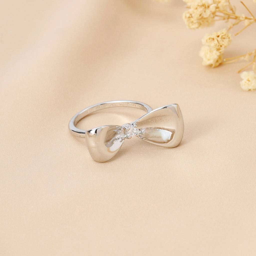 Silver-Plated Bow Studded Ring : RS14510-S