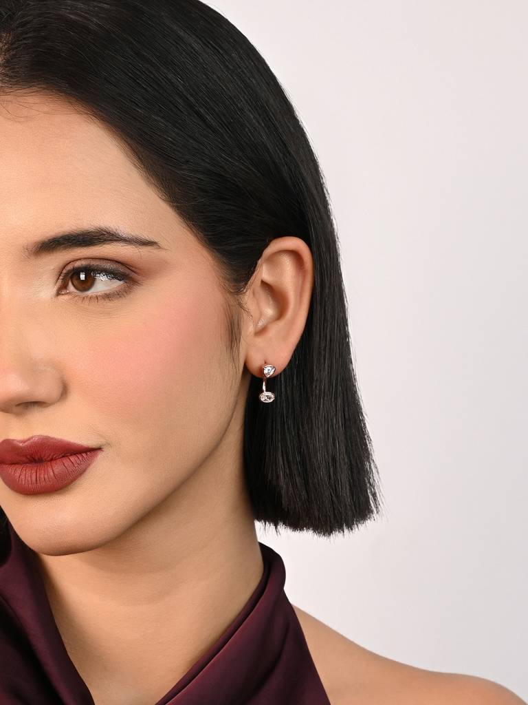 Pure 925 Silver Rose Dual-Stone Earrings : KBER2804