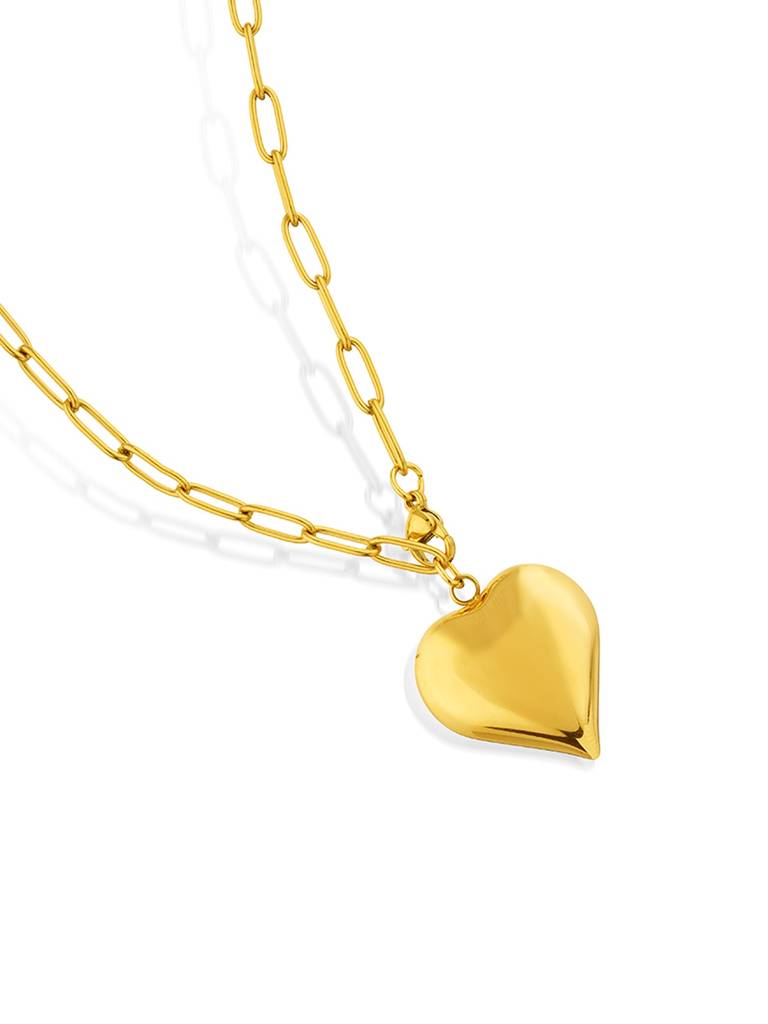 18K Gold Plated Golden Heart Necklace Stainless Steel Waterproof & Anti-Tarnish : N28DGSS0G