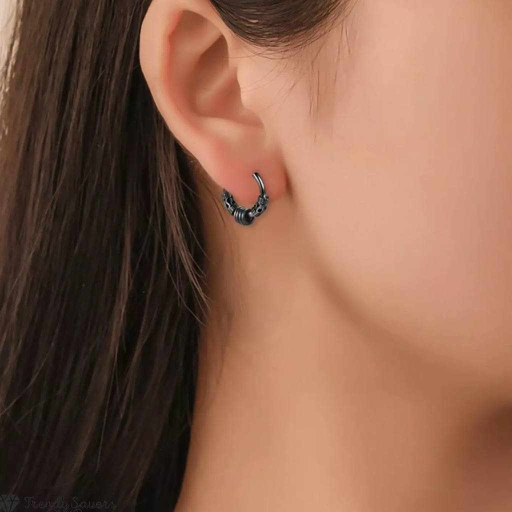 Peora Black Fancy Hoop Earrings Fashion Jewellery Gift For Men & Women : PX8E255