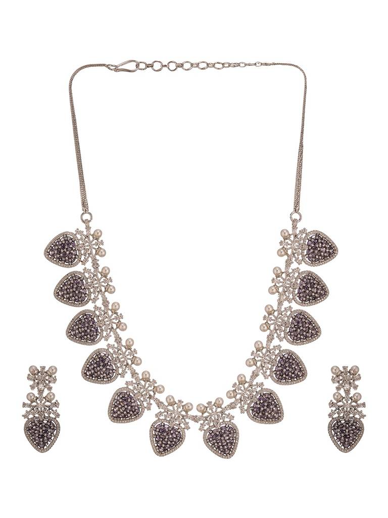 Antique Silver Plated Pearl Studded Cocktail Bridal Statement Jewellery Set : SJNK2993
