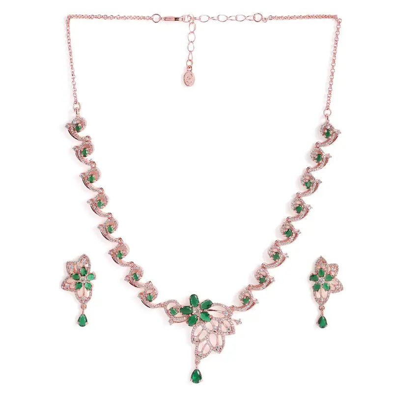 Cz Floral Statement Necklace Set | Grand Festive & Cocktail Jewellery : AD-937-RGGN-NKER