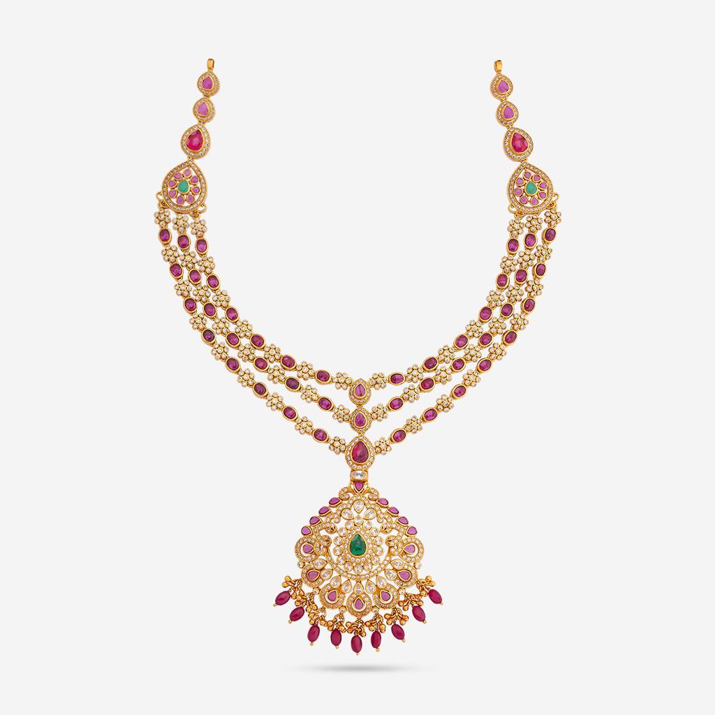 Ruby-Green Gold - Plated Bridesmaid Temple Necklace - 447972 : 447972