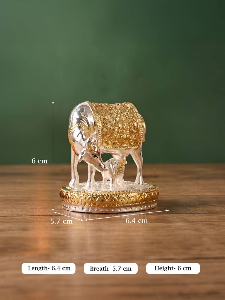 999 Silver Plated Kamdhenu Cow Figurine : GXGFT451