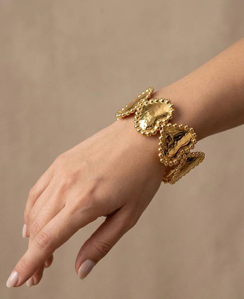 18K Gold Coated Beaded Plate Cuff : BCG013