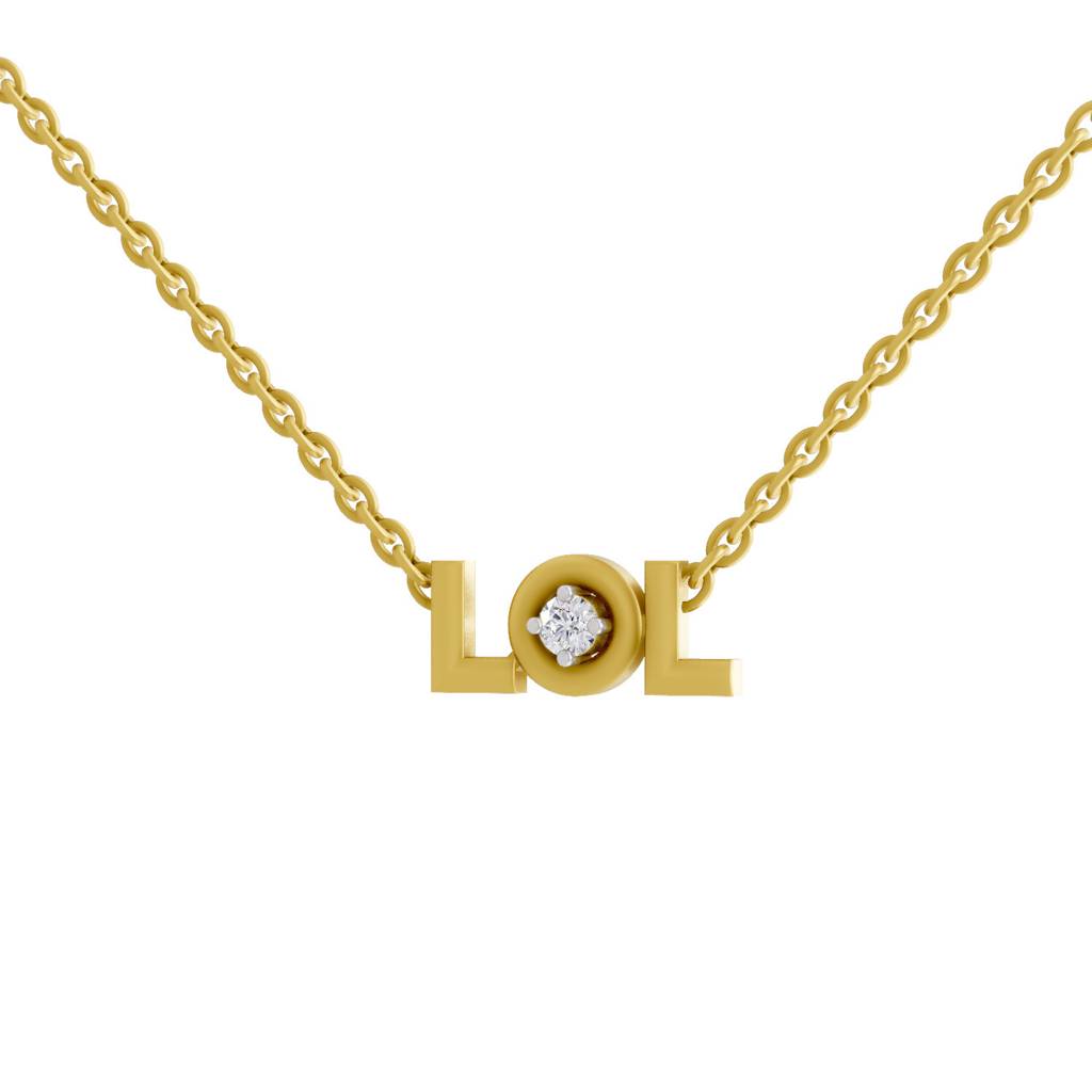 Lab Grown Diamond 0.07Ct 925 Sterling Silver Gold Plated Lightning Lol Necklace : SQN19740-NK-925S-007CT