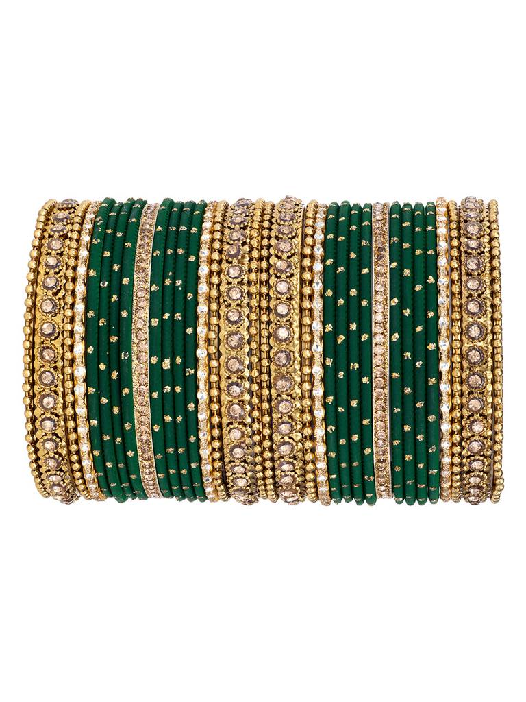 Studded Green Silk Thread Bangles Set Ethnic Jewellery For Women : PF51B84G