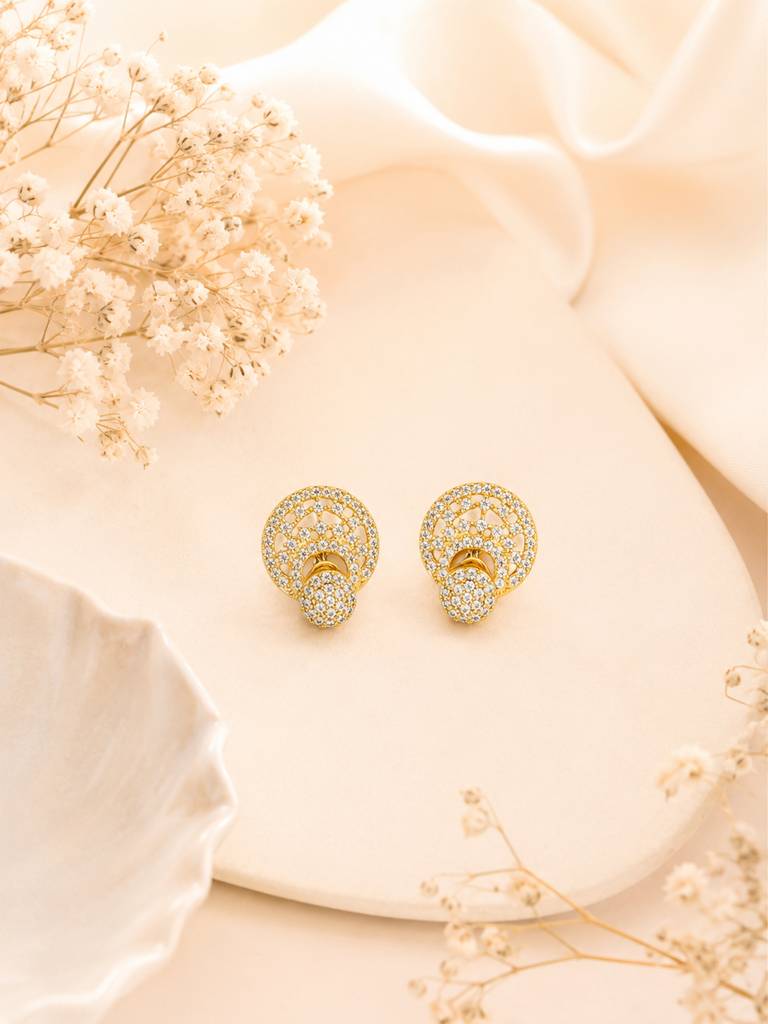Crystal Disc Drop Earrings In 18K Gold Plating : AN-VM-GO-0143-DE