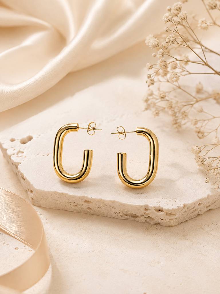 Gold Plated U-Shaped Hoop Earrings : AN-LJ-GO-0134-DE
