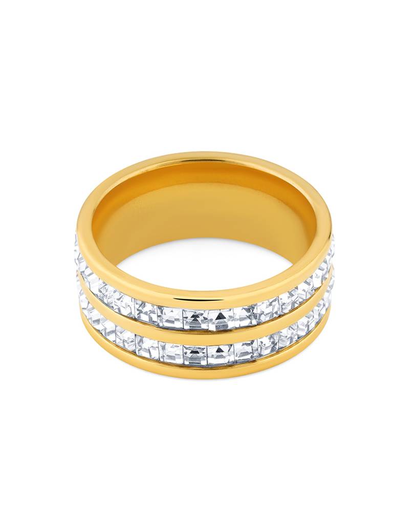 18K Gold Plated Dual Band Ring Stainless Steel Waterproof & Anti-Tarnish. : R86SJSS6G