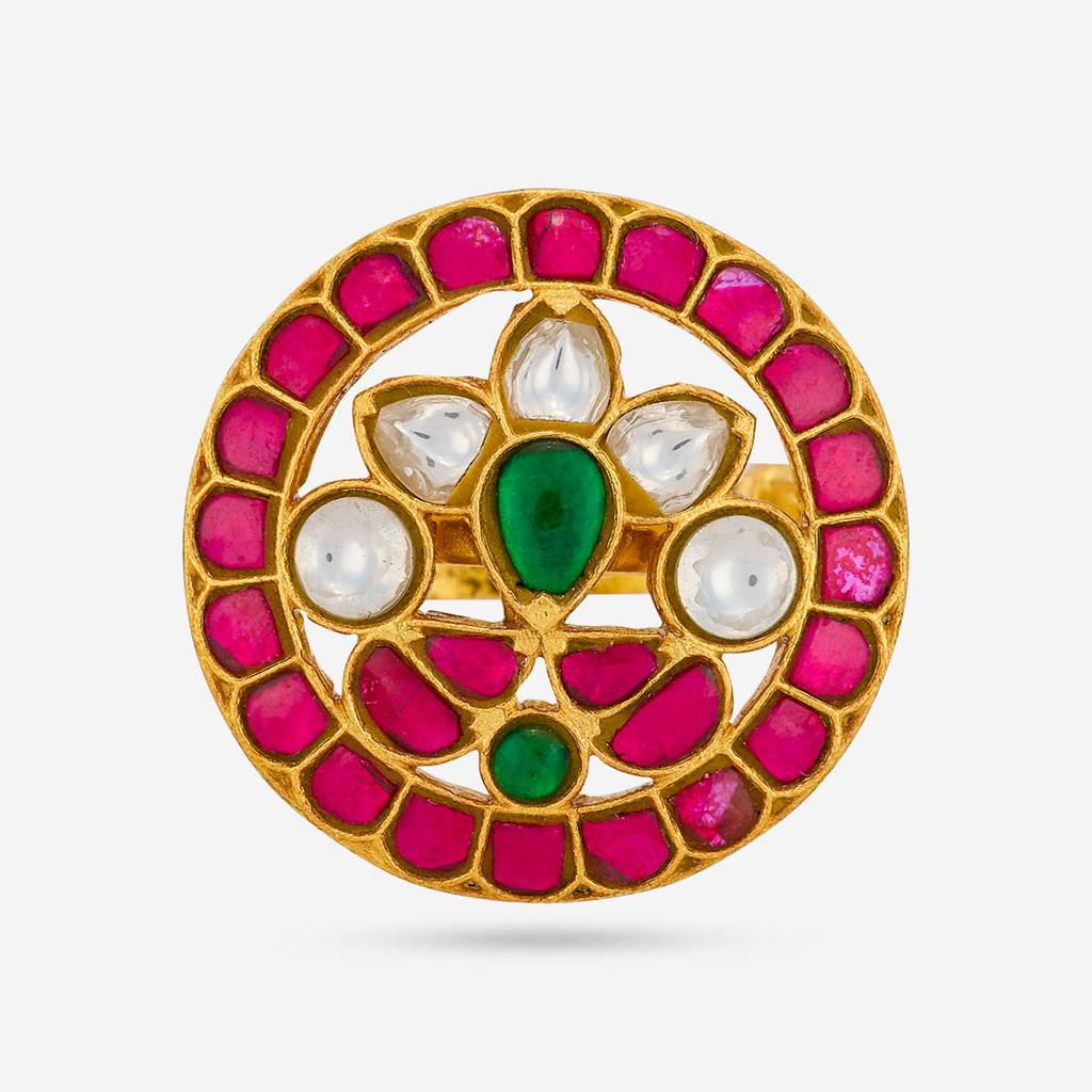 Ruby-Green Gold - Plated Festive Temple Finger Ring - 464840 : 464840