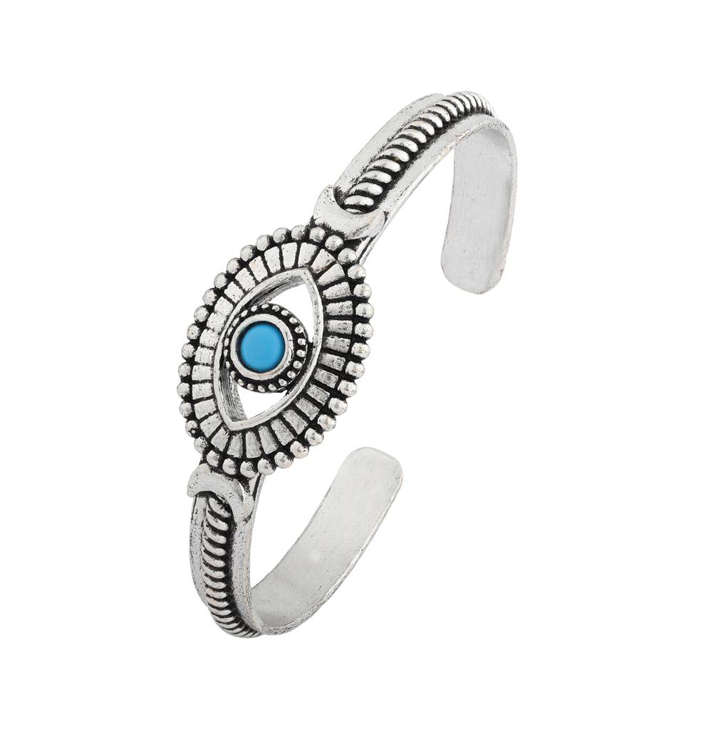 Boho Tribe Wanderer'S Eye Turquoise Oxidised Cuff Bangle : 8905124560053