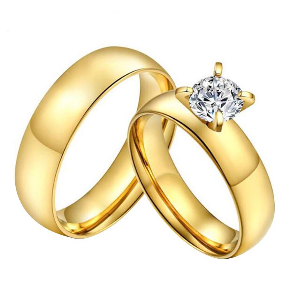Gold Plated Classic Solitaire Propose Couple Rings For Lovers Wedding Engagement Band Valentine Jewellery For Men An : PFCCR73