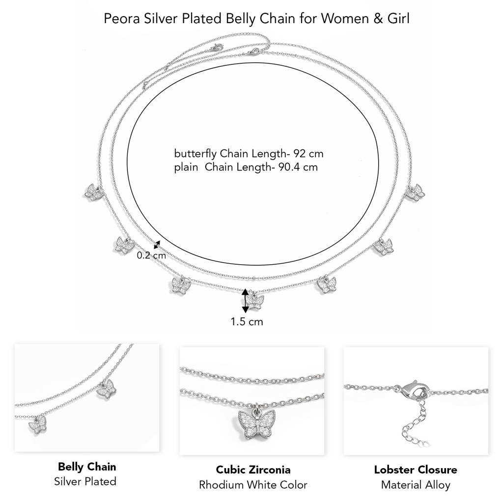 Cubic Zirconia Studded Silver Plated Fancy Kamarbandh Belly Chain Waist Chain Jewellery For Women & Girls : PX9BCH75RW