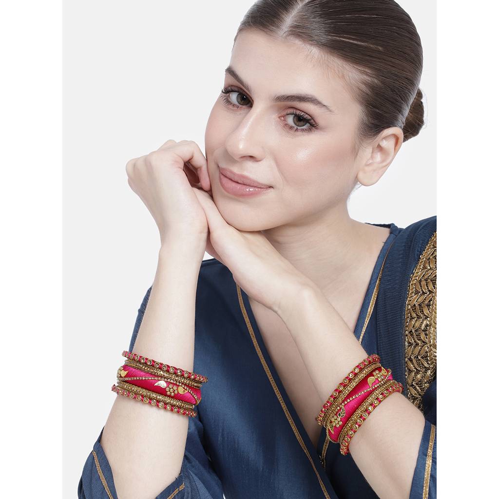 Thread & Stone Studded Chuda Bangle Set Ethnic Jewellery For Women Navratri Gift : PF51B85RP