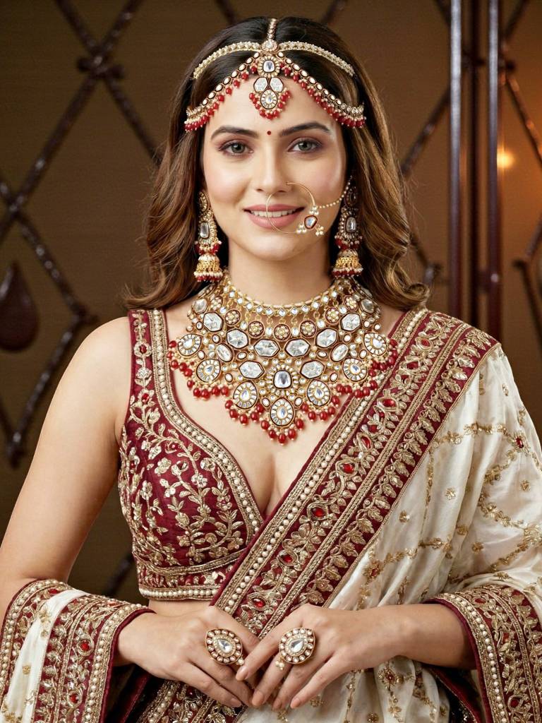 Bridal Kundan Necklace Jewellery Set For Women | Maroon Meenakari Gold Plated Ethnic Jewellery With Jhum : 4125-IZR-005-M-2026