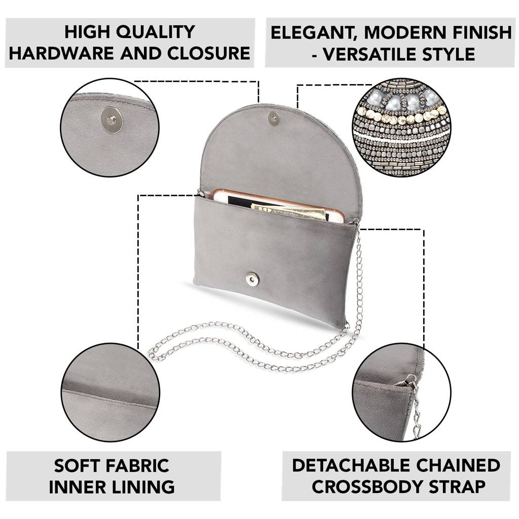 Clutch Purses For Women Wedding Handmade Evening Handbags Party Bridal Clutch (C12Bl) : C12GRY