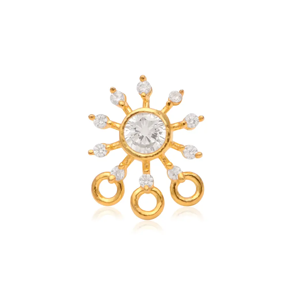 Gold Plated Sunburst White Cz Nose Pin - 925 Sterling Silver : NP-00191