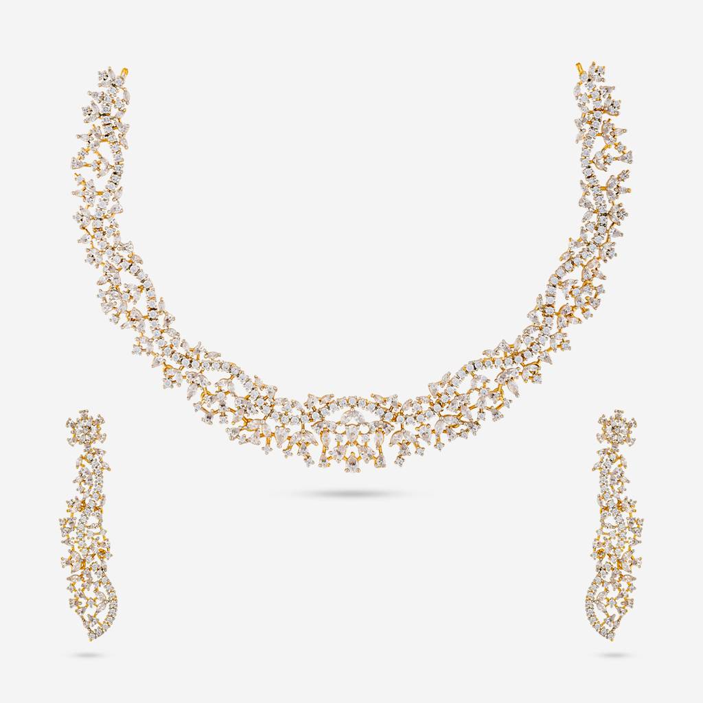 White Rhodium-Gold - Plated Party Wear Zircon Necklace - 457496 : 457496