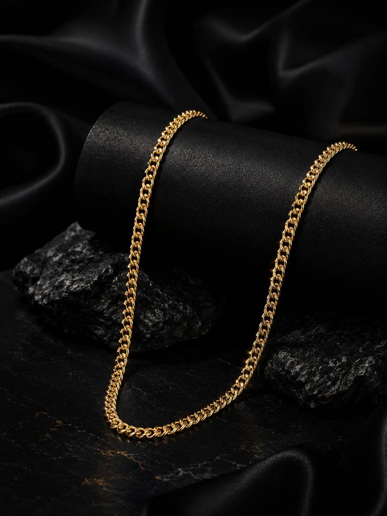 18K Gold-Plated Cuban Anti-Tarnish Waterproof Stainless Steel Chain For Men : AN-LJ-GO-0015-DC-M