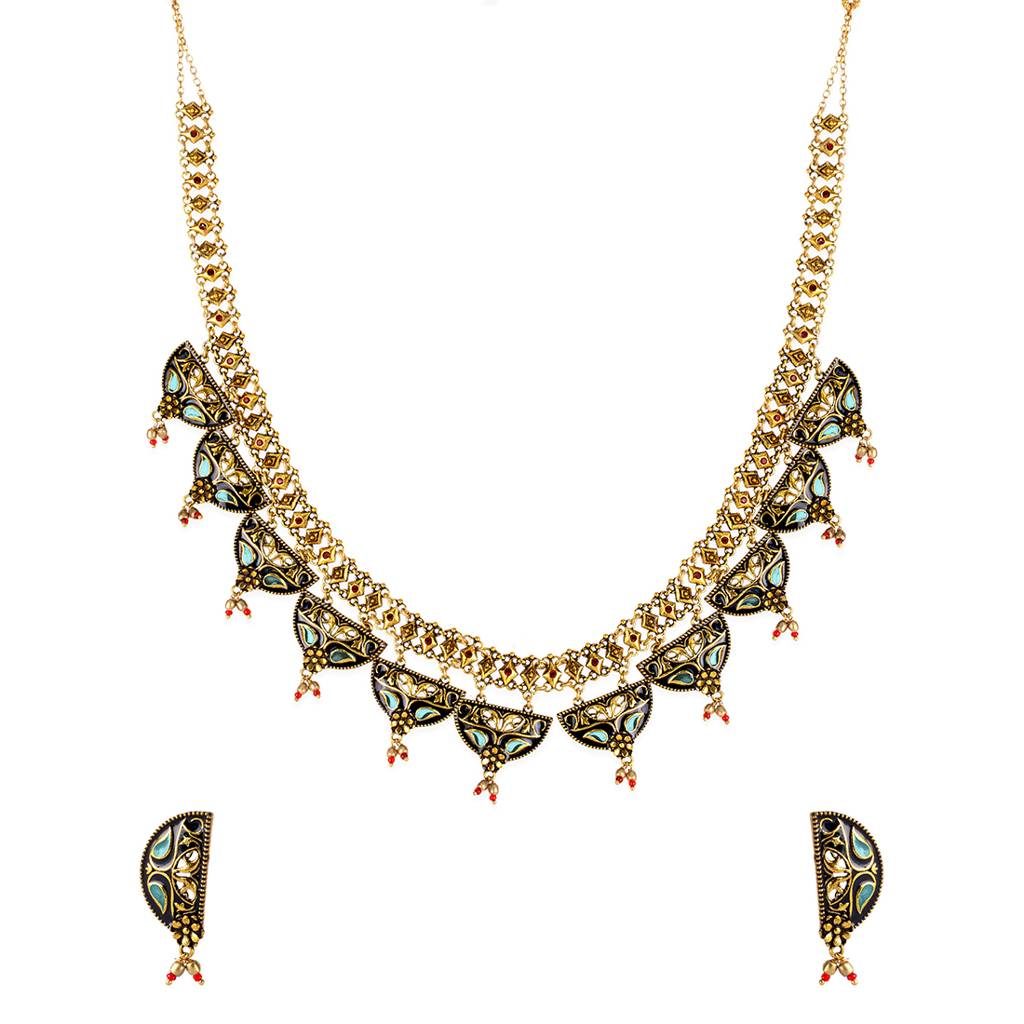 Arabian Nights Round Brass Necklace Sets Antique Tribal Necklace Set : 8905124424027