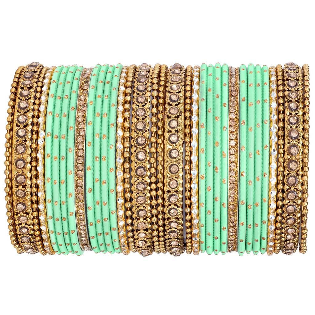 Studded Green Silk Thread Bangles Set Ethnic Jewellery For Women : PF51B84MNT