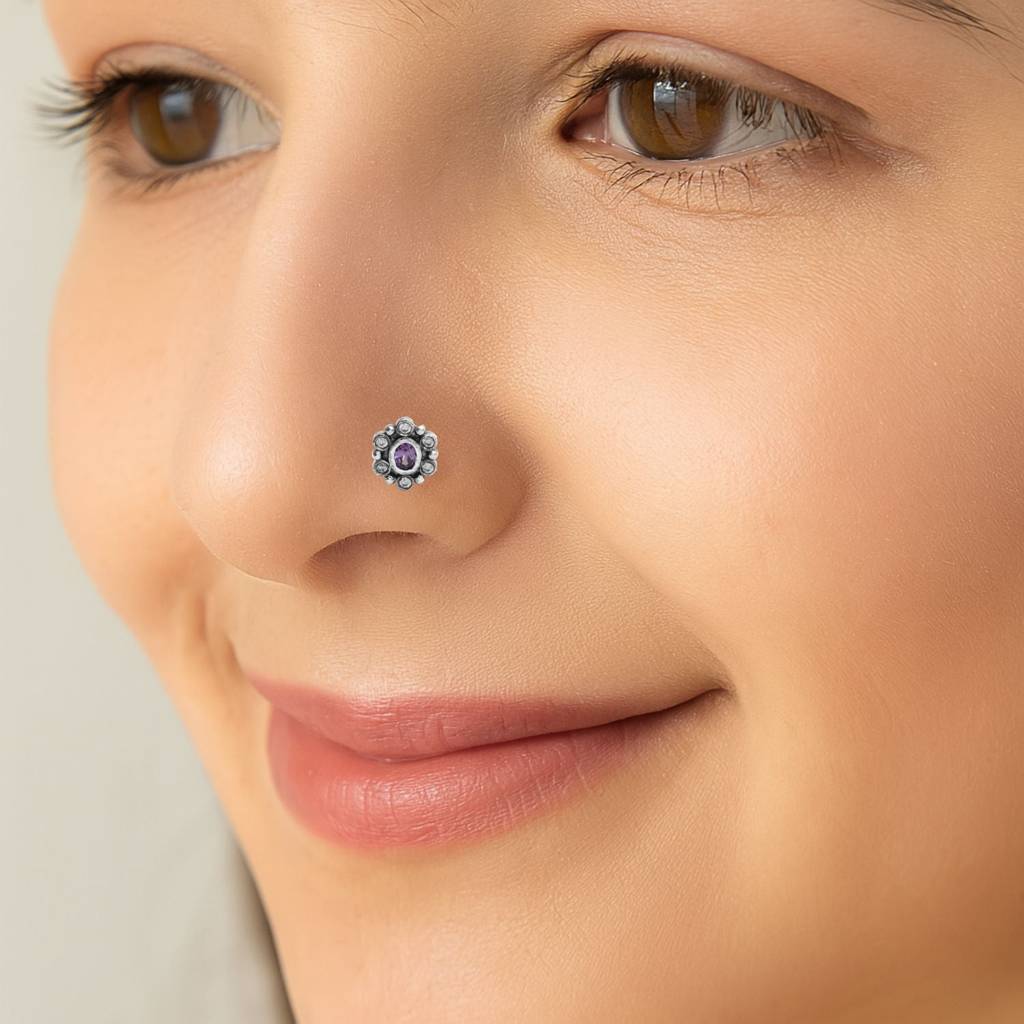 Gemstone Nose Pin 925 Sterling Silver : NP00150-2