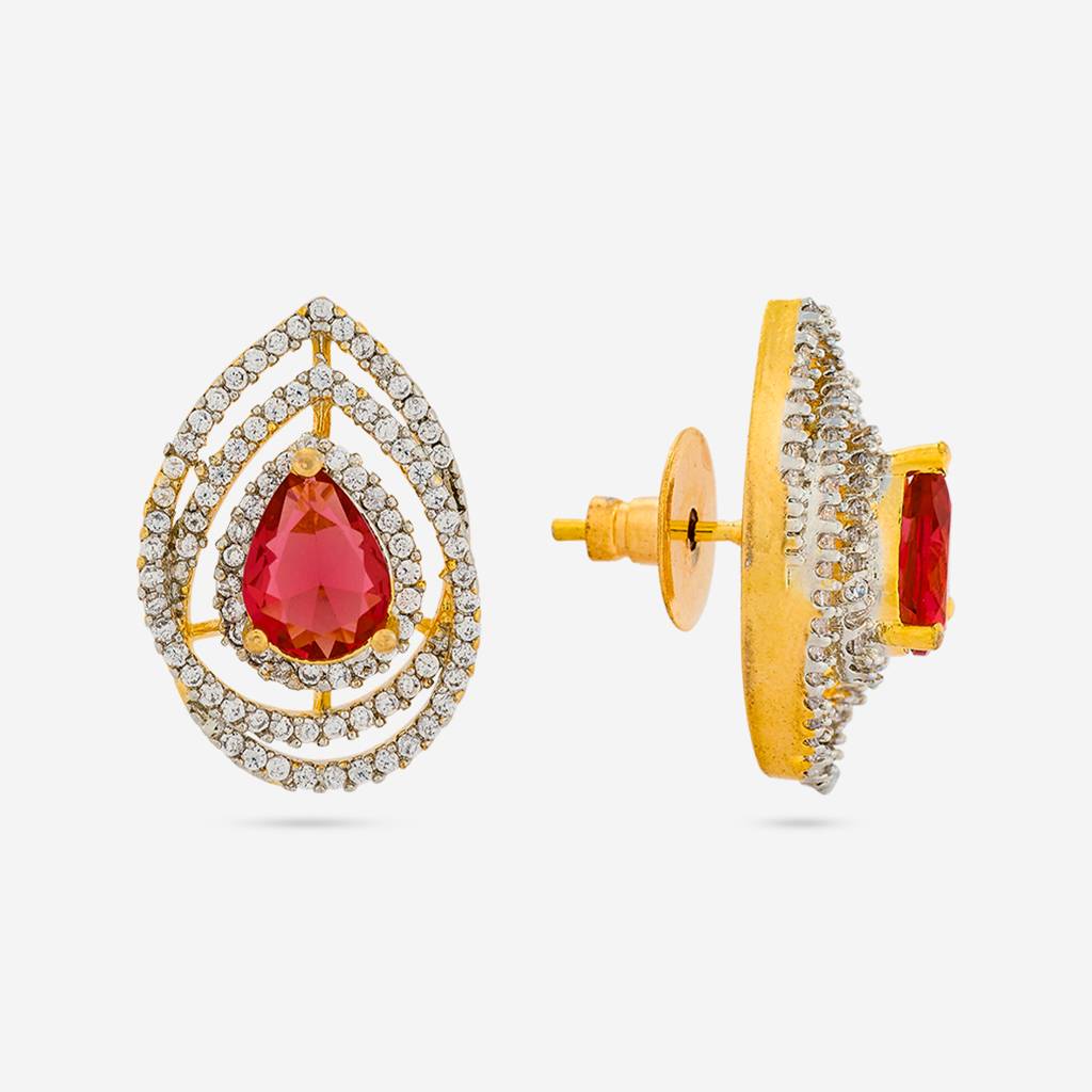 Ruby Rhodium-Gold - Plated Party Wear Zircon Earring - 457807 : 457807