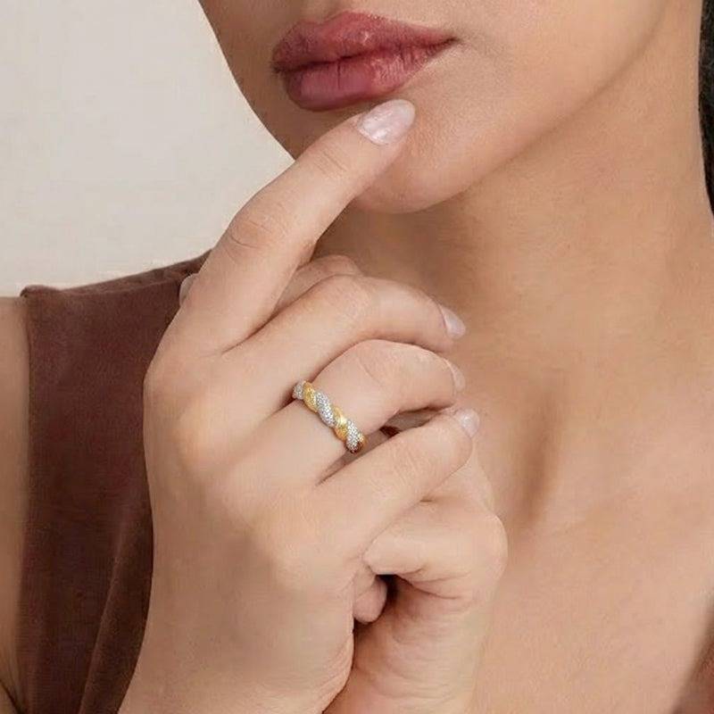 Dual Tone Twisted Chain Crystal Adjustable Finger Ring For Women : CAD-004-2TNRING