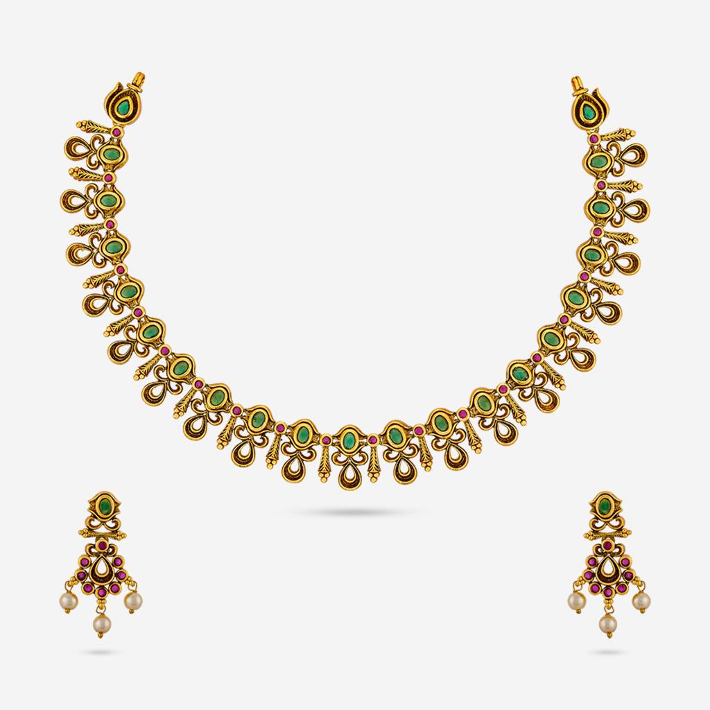 Ruby-Green Gold - Plated Festive Antique Necklace - 465232 : 465232