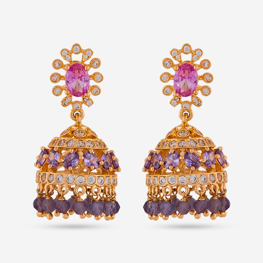 Gold-Rose - Plated Party Wear Zircon Earring - 470662 : 470663