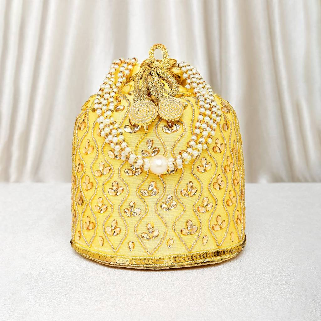 Potli Bag For Women Handmade Evening Wristlet Handbag Stylish Bridal Purse Fashion Bag For Girls (P88B) : P88Y