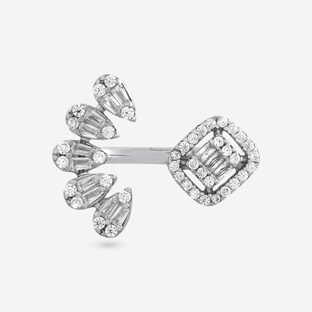 White Rodium Plated - Office Wear Silver Finger Ring - 465889 : 465889