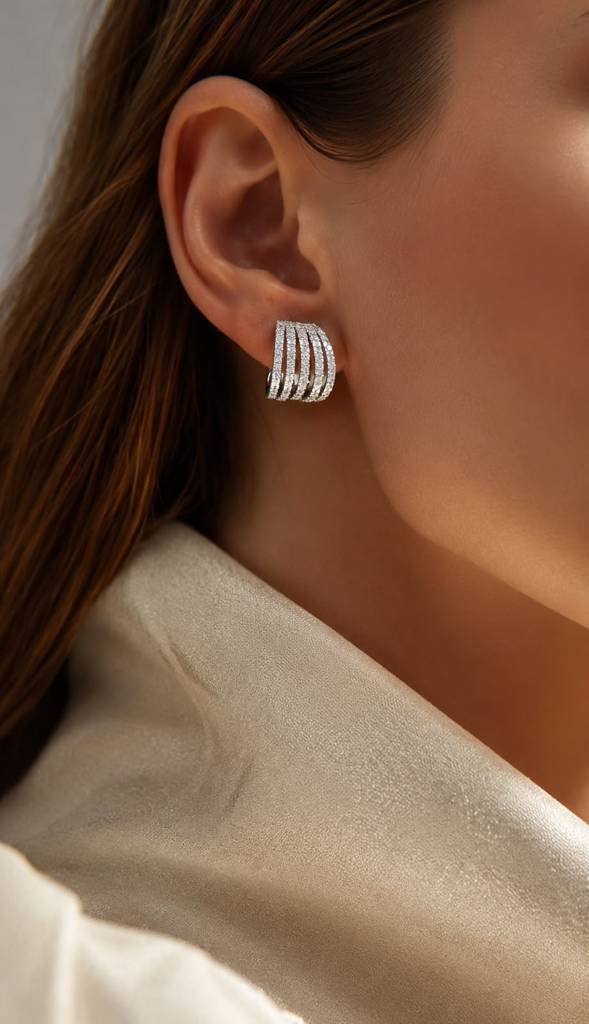 Pure 925 Silver 5 Line Ultra Premium Screw Back Huggie Hoop Earrings : TE2459