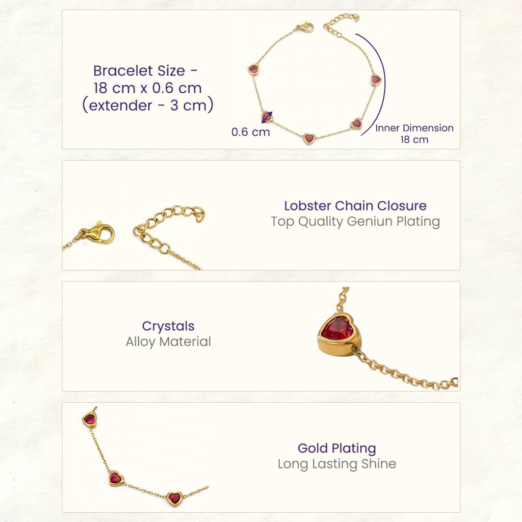 Rani Pink Heart Shape Stone Openable Bracelet For Women & Girls | Gold Plated | Crystals Studded | Festive Stylish : PX9B223RP
