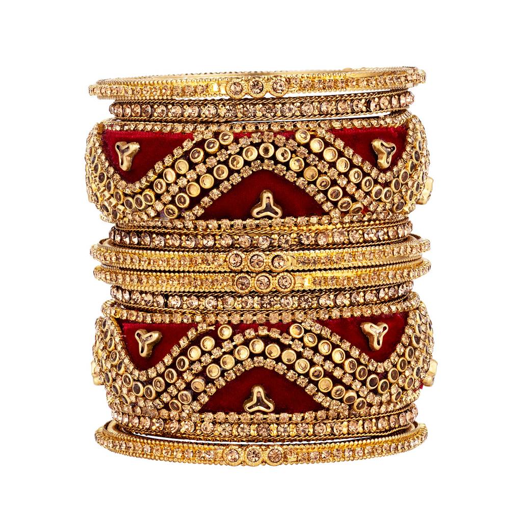 Kundan Floral Velvet Chuda Bangle Set Indian Traditional Ethnic Bridal Dulhan Wedding Fashion Jewellery For Women : PF51B30M