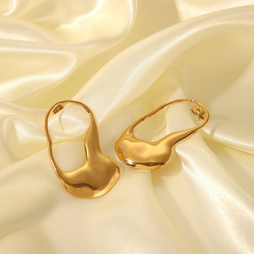 Rhea Fluid Gold Hoops - Gold | 18K Gold Plated | Waterproof, Hypoallergenic & Anti-Tarnish : DSVDYJ05250075