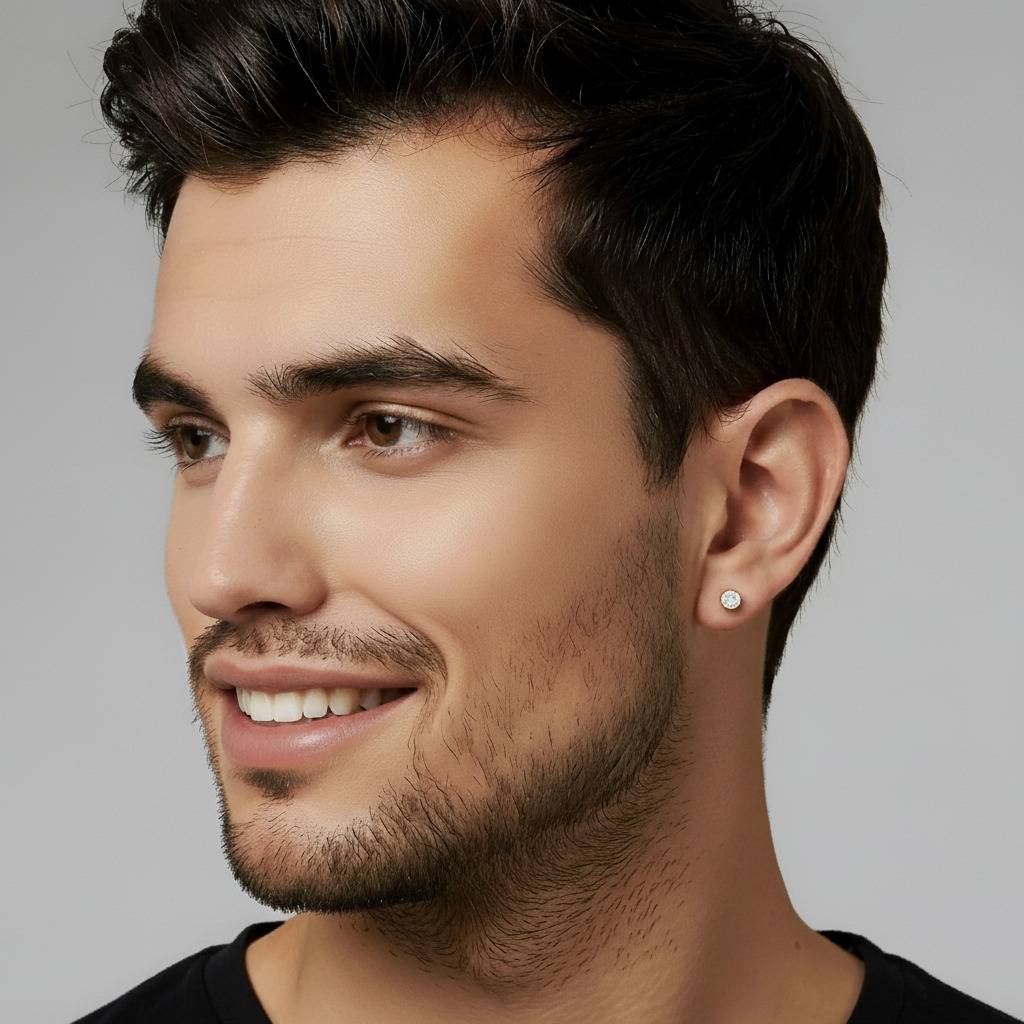 Combo Set Of Silver And Gold Plated Cubic Zirconia Studded Stud Earrings Jewellery Gift For Boys & Men : PX9ME44G-PX9ME46