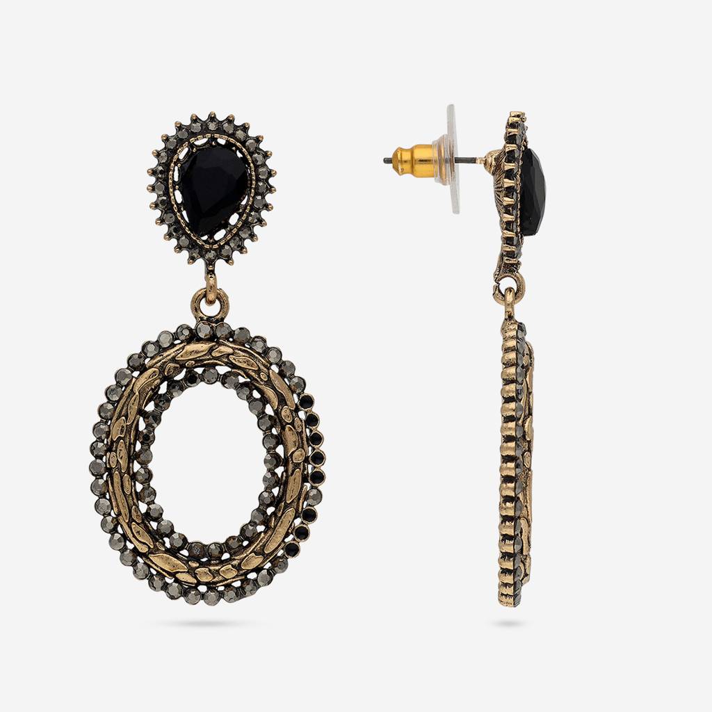 Black Oxidised - Plated Casual Wear Trendy Earring - 450673 : 450674