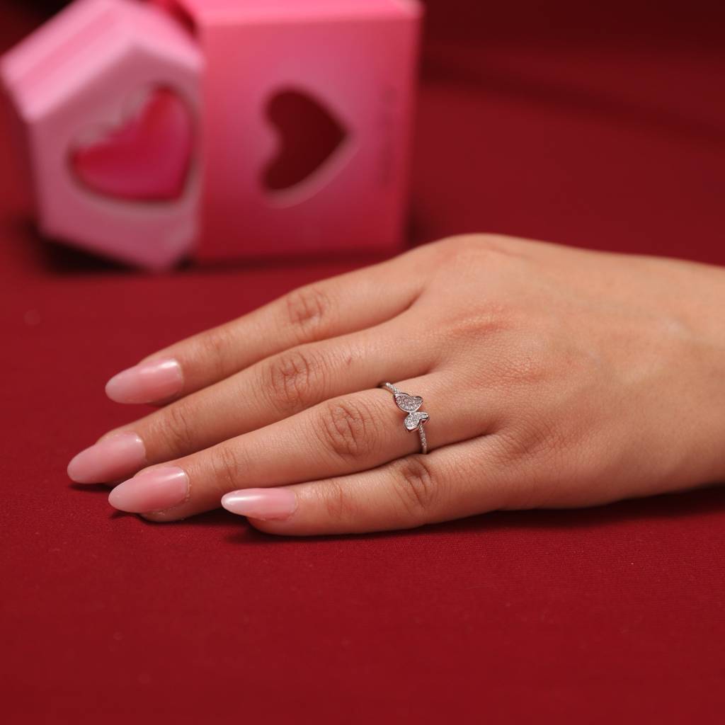 Hollis Studded Butterfly Silver Ring With Valentine Box : RS13568-S