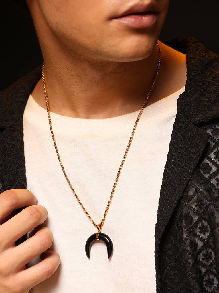 Men'S The Horn Pendant Necklace - Onyx Black : FAPD1106