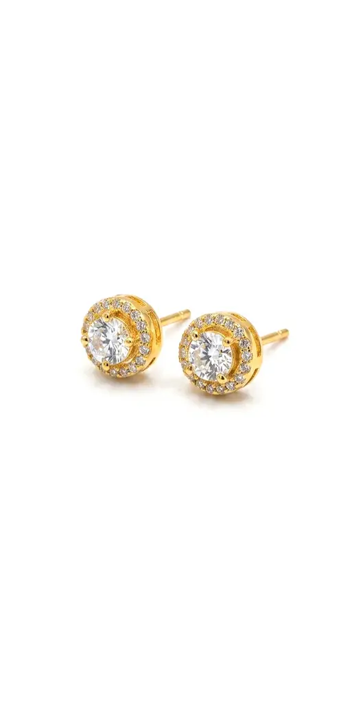925 Sterling Silver Gold Plated Round Micro-Pave Halo Stud Earrings : ER-40058-G