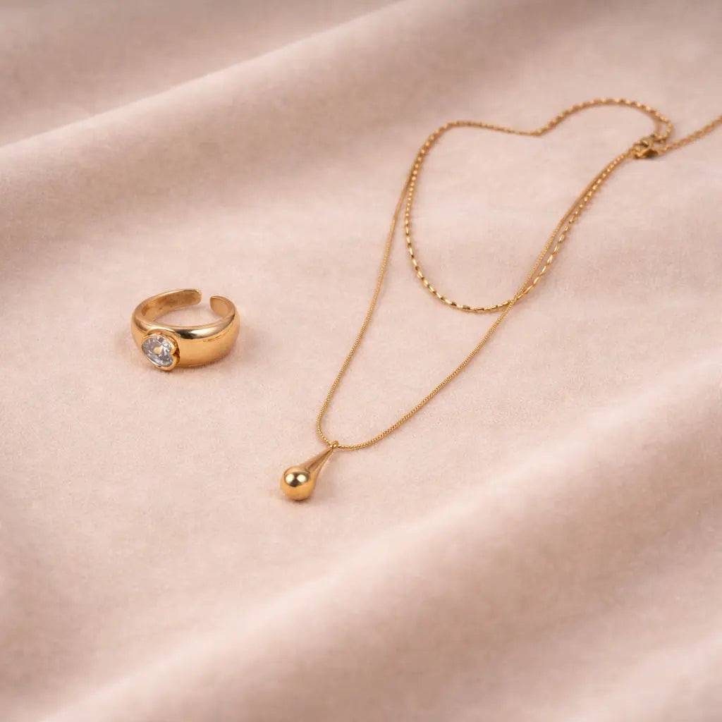Sweetheart Surprise Necklace And Ring Combo : NRC-050-G-1