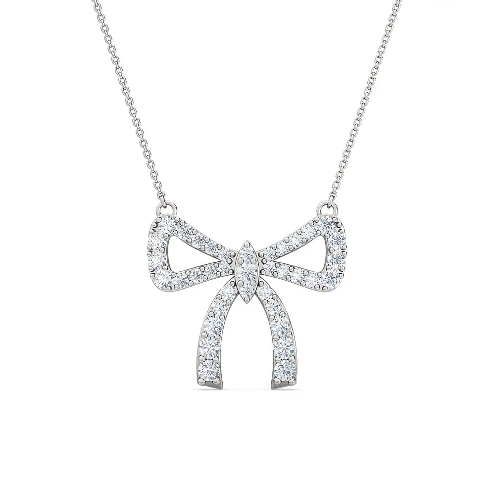 Bow Diamond Women'S Pendant | Round Diamond Delicate Bow Statement Jewelry : PD00145-YE-Silver925-LabD